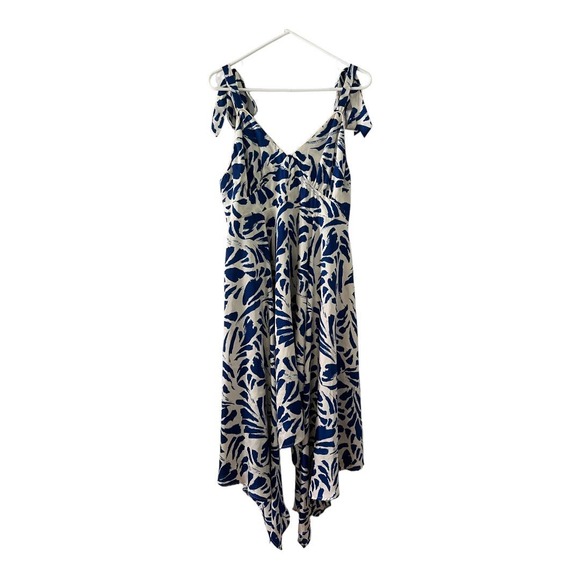 🫆PRICE DROP🫆Alexis blue botanical tie strap asymmetrical hem dress - size L 🤍💙🏝️ - Picture 5 of 12